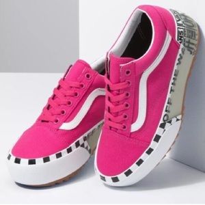 Pink Vans Old Skool Stacked Logo Platform Shoes